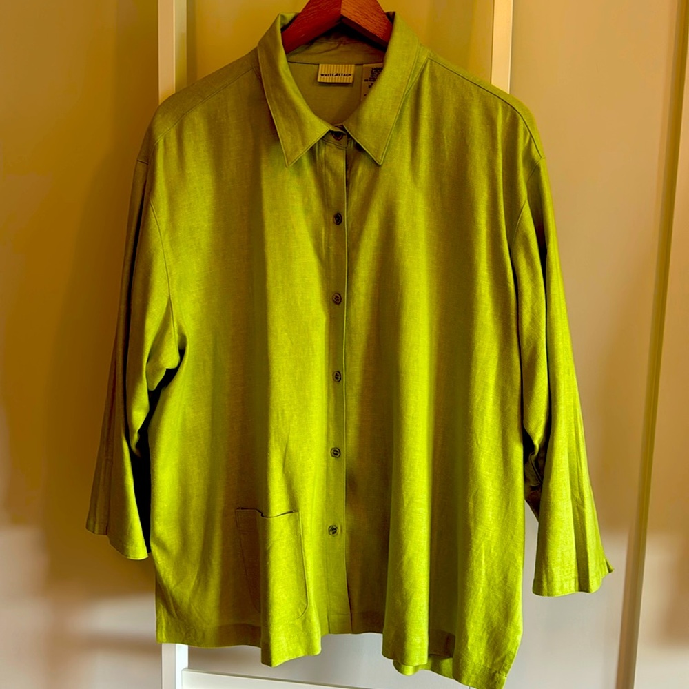 Stylish! Chartreuse lime vibrant top! Linen rayon heavy shirt coat